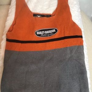 Harley Davidson Orange & Gray Ribbed Sweater Top S